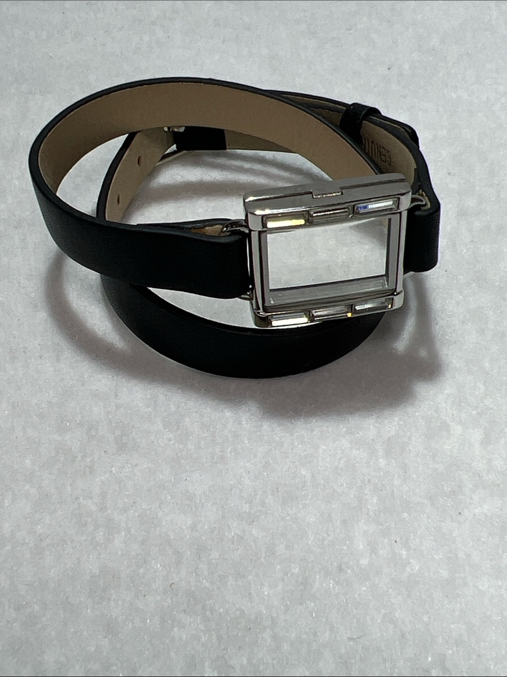 Origami Owl Black Leather Wrap Bracelet with Silver Frame Charm